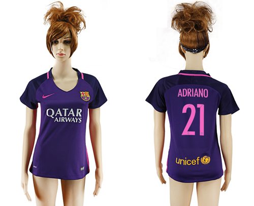 Women's Barcelona #21 Adriano Away Soccer Club Jersey - Click Image to Close